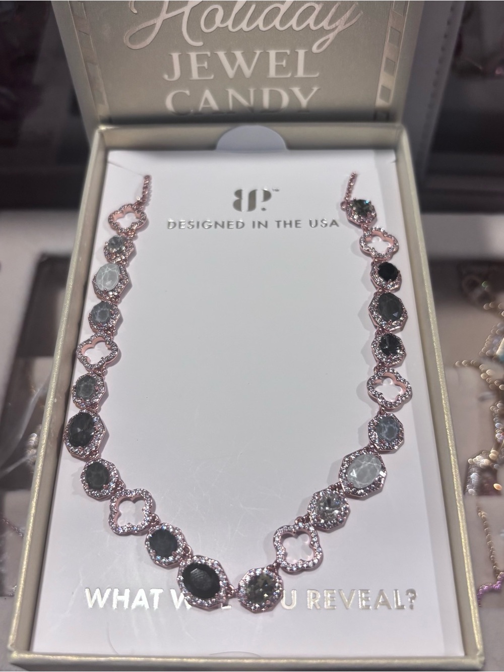BP Jewel Candy Black Tie Twilight Holiday Necklace - Rose Gold